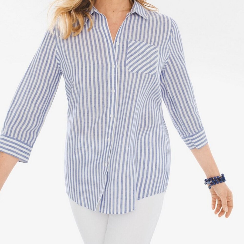 Chicos stripe no iron linen blouse shirt size 0